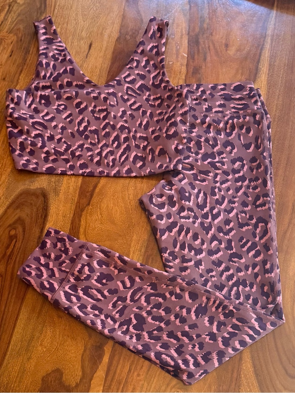 aerie Mauve Leopard Print Leggings & Matching Crop Sports Bra Set